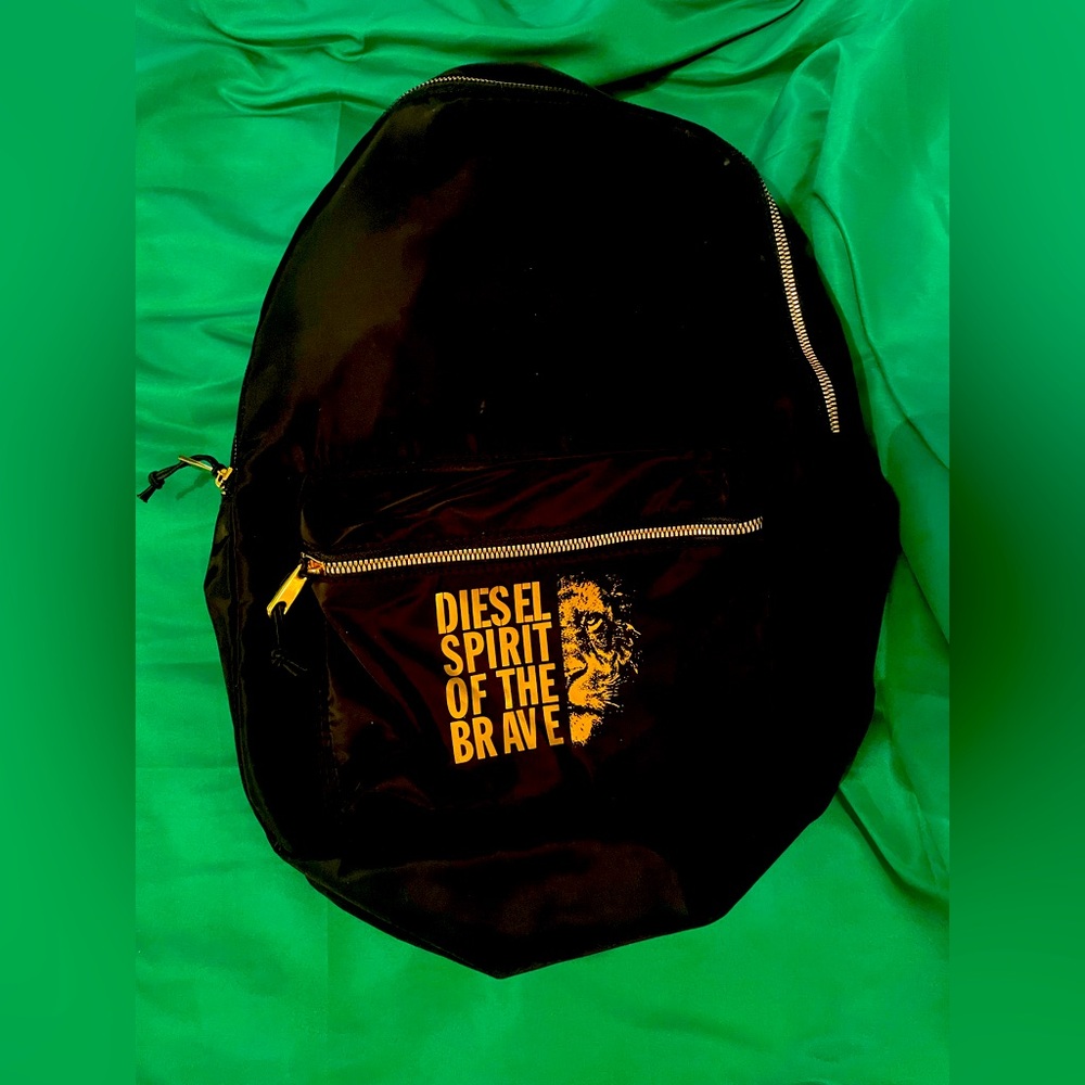Diesel Black Backpack with Gold Accents